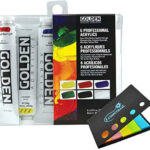 Golden Artist Color Heavy Body Acrylic Paint Introductory Set #074, Set of 6 Colors with Lumintrail Sticky Notes