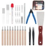 Rustark 34 Piece 3D Printer Accessories Tool Kit Cleaning Needles, Tweezers, Pliers, Scarper, Clean up Knives, Carving Knife Come with Storage Case for Printing Removing, Cleaning, Finishing