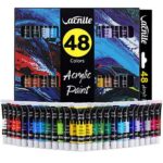 Acrylic Paint Set – 48 Colors 12ml, VACNITE Both Side Labeled, Non Fading and Non Toxic, Acrylic Paints for Artist, Painters, Adults, Kids, Ideal for Canvas Wood Ceramic Clay Painting Craft Supplies