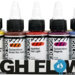 Golden High Flow Acrylic, Assorted 10 Color Set, Burnt Sienna, Carbon Black, Quinacridone Magenta, Hansa Yellow Med, Quin/Nickel Azo Gold, Naphthol Red Light, Phthalo Blue, Phthalo Green, Ultra Blue & Titanium White.,