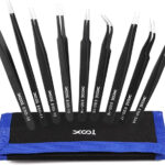 Precision Tweezers Set, XOOL 9 PCS ESD Tweezers Set, Anti-Static Stainless Steel Tweezers Kit, Non-magnetic and Multi-standard Stainless Steel Tweezers for Lab, Electronics, Jewelry and Detailed Work