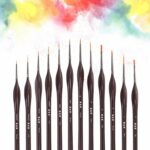 H & B Miniature Paint Brushes Detail Set 12-Piece Tiny Professional Micro Fine Brushes for Detailing, Rock Painting, Acrylic, Watercolor, Oil-Art Supplies Kit