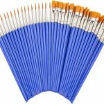 JOJODO Flat Paint Brushes Set，50 Pcs Art Paintbrushes for Kids/ Artists/Painters/Beginners/Students ，Short Plastic Handle，Nylon Hair Brushes for Acrylic Oil Watercolor Art Painting （25Flat +25Round#1）