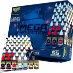 The Army Painter – Wargames Delivered Mega Miniature Paint Sets – Acrylic Model Paints for Plastic Models – Miniature Painting Kit- 55 Acrylic Paints for Models, 4 Hobby Paint Brushes, Miniature Primer, Mixing Balls, Mixing Bottles, Quickshade Washes
