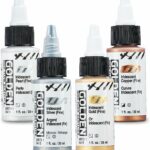 Golden Acrylics High Flow Acrylic Paint Set – 4 Iridescent Metallic Colors, Copper, Gold, Silver, Pearl – 1 Ounce Bottles – Metallic Acrylic Paint for Mixed Media, Calligraphy, Airbrush, and Brushes