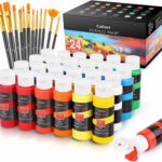 Caliart Acrylic Paint Set with 12 Brushes, 24 White Colors (59ml, 2oz) Art Craft Paint for Artists Kids Students Beginners, Canvas Ceramic Wood Fabric Rock Painting Supplies Kit, Easter Decorations