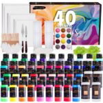162 Piece Acrylic Pouring Paint Set, 40 Color (2oz/60ml) Pre-Mixed Pouring Paint Set, 24 Cups, 24 Gloves, 12 Glitter Jar, 6 Canvases, 2 Gloss Medium, 2 Silicone Oil,, Art Supplies for Artist