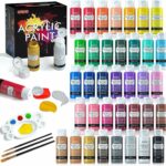 Acrylic Paint Set, Shuttle Art 36 Colors (60ml, 2oz) with 3 Brushes & 1 Palette, Craft painting, Rich Pigments,Non-Toxic for Artists,Beginners and Kids on Rocks, Crafts, Canvas,Wood, Fabric, Ceramic