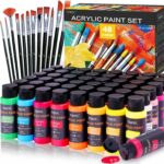 Acrylic Paint Set, 48 Colors x 22 ml Large Tubes, Rich Pigment for Painting Canvas, Wood, Ceramic & Fabric, Rich Pigments Lasting Quality for Beginners, Students & Professional Artist