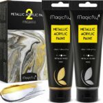 Magicfly Metallic Acrylic Paint, Large Volume Silver and Gold Paint Set (120 ml/4.06 oz.), Rich Pigments Acrylic Craft Paint for Christmas Decoration, Canvas, Glass, Wood, Stone, Ceramic & Model, Ideal for Adults and Kids