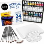 Chalkola Acrylic Paint Set for Adults, Kids & Artists – 40 Piece Acrylic Painting Supplies Kit, with 24 Acrylic Paints (22ml), 10 Painting Brushes, 5 Canvas for Acrylic Painting (8×10) & 1 Palette