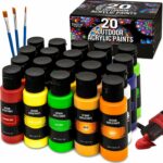 Outdoor Acrylic Paint, Set of 20 Tubes (2 fl oz), Glow in the Dark Effect, Rich Pigments, High-Viscosity, Waterproof, Indoor/Outdoor, Multiple Surfaces Paints Canvas Wood Craft Fabric Leither Rock
